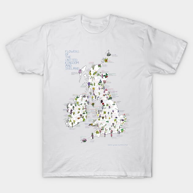 Flower map of the UK and Ireland T-Shirt by JennyGreneIllustration